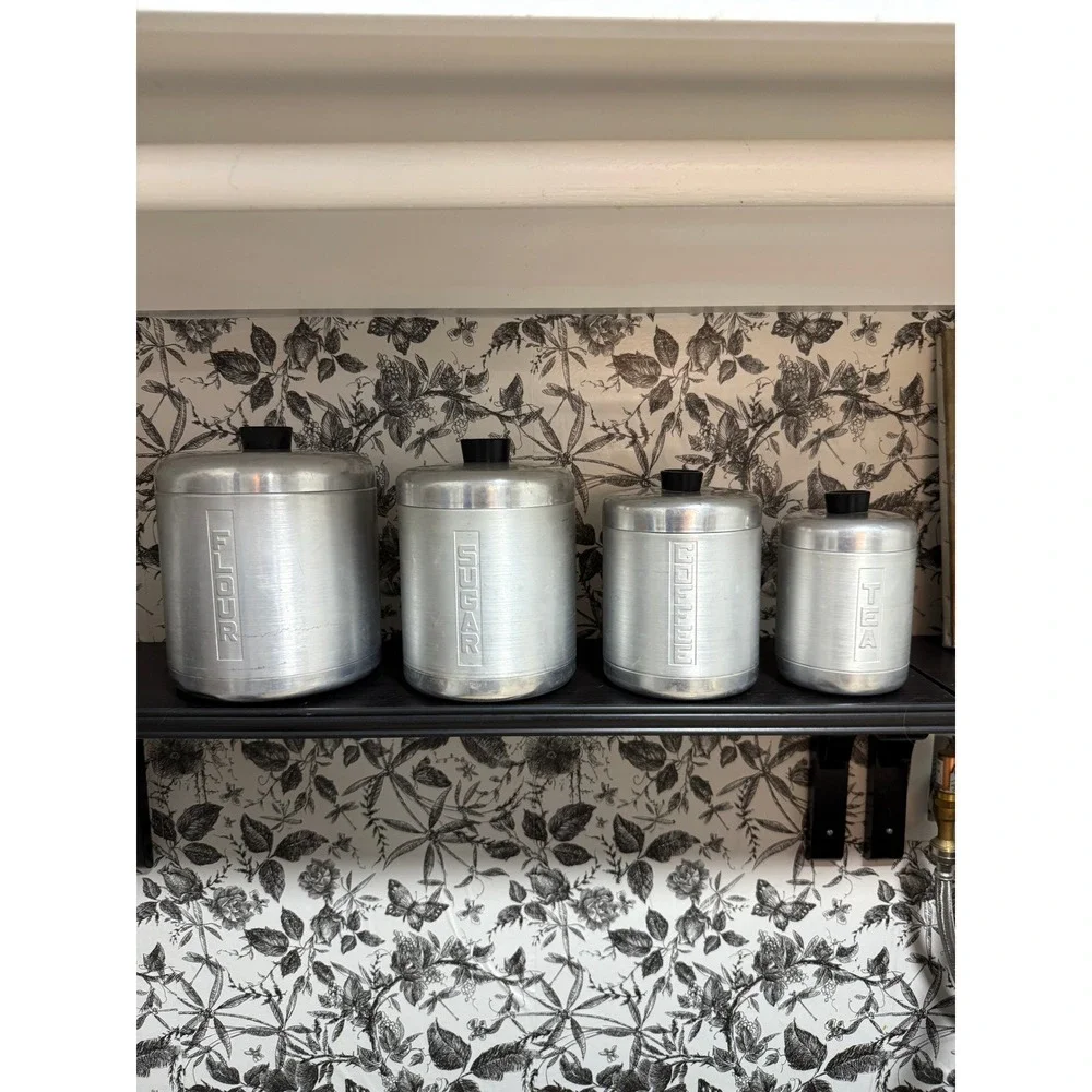 Vintage 1950s Mid Century Modern Spun Aluminum Nesting Kitchen Canister Set